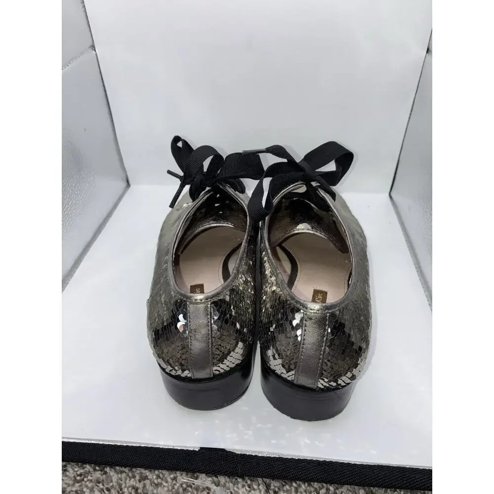 Louise et Cie Lo-Adwin Sequin Oxford Flats Women 8M Silver Gunmetal Lace Up
